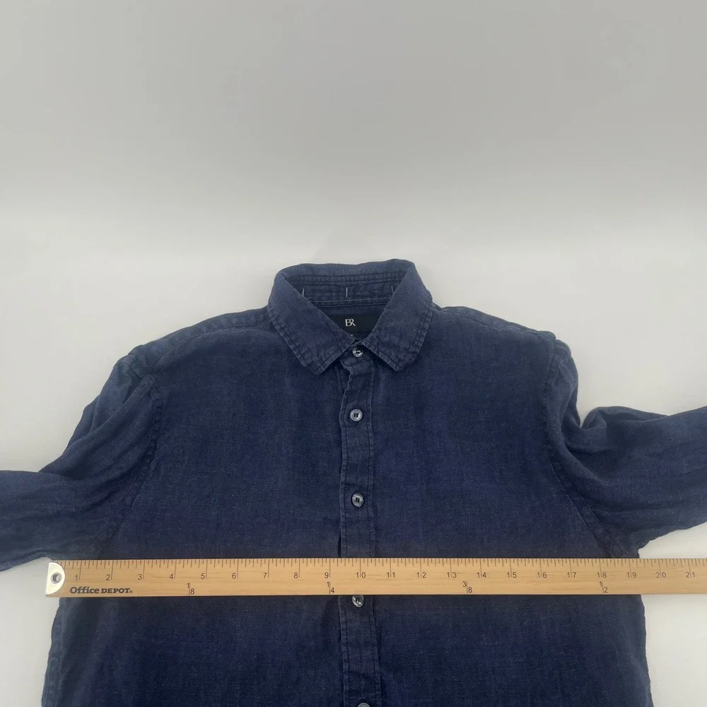 Banana Republic Button Down Mens S Navy Blue 100% Linen Standard Fit Summer